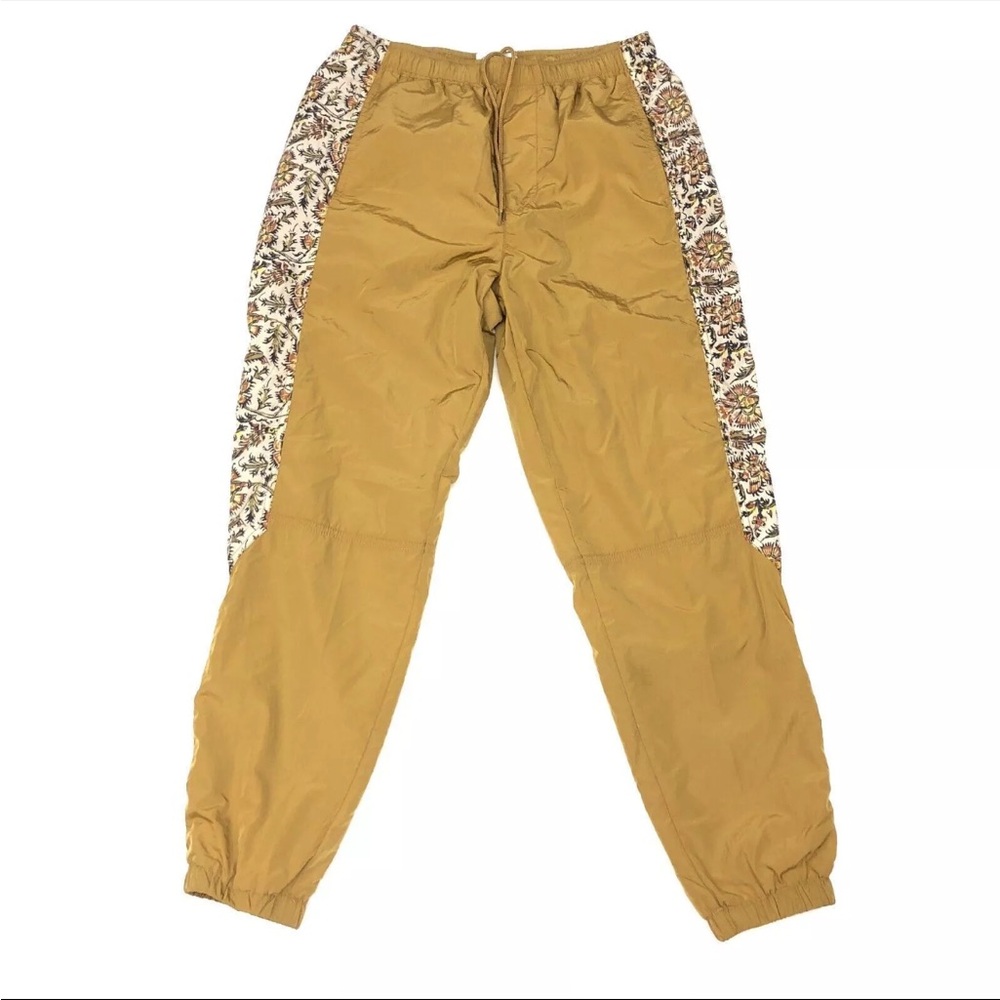 Urban Outfitters Tan Windbreaker Jogger Pants with Floral Print Sides